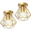 iDEGU 2 Pezzi Plafoniera Vintage E27 Lampadario Soffitto Industriale 16cm Paralume in Metallo Design Gabbia Retrò E27 Lampada da Soffitto per Corridoio, Camera da Letto, Cucina (Gabbia A, Dorato)