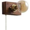 LOGT Lampada da parete in legno per interni con interruttore a strappo Applique da Parete E27 con interruttore Lampada da letto industriale vintage Luce notturna per soggiorno, corridoio(senza lampadina)