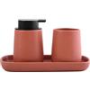 MSV Set da bagno, 3 pezzi, accessori da bagno in ceramica Maonie, dispenser per sapone liquido, vassoio da bagno per gioielli e portaspazzolini, terracotta, rosso