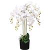 vidaXL Pianta di Orchidea Artificiale con Vaso, Bianca, 75 cm, Fiori in Tessuto, Foglie in Plastica, Rami in Filo di Ferro, Fiore Finto Realistico, Include Vaso in Plastica, Decorazione Casa