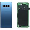 Senza Marchio KIT Copri Batteria + biadesivo + lente compatibile con SAMSUNG GALAXY S10 PLUS G975 S10+ G975F Ricambio Vetro Posteriore Back Cover Retro Scocca adesivo + lente con cornice CAMERA (blu)