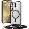 Doxxvai Cover con Cordino per Samsung Galaxy S25 Ultra, Cover Magnetica Compatibile con MagSafe, Custodia con Laccio, Retro PC Trasparente e Bordo in TPU, Antiurto con Protezione Fotocamera, Nero