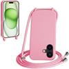 WenBaby Cover Compatible con iPhone 16 Plus,Cellulare Girocollo Custodia con Cordino TPU Corda Silicone Case Bumper per iPhone 16 Plus Custodia, Rosa