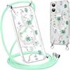 Krdvekm Cordino Cover per iPhone 16 Plus 6,7'', Aesthetic Fiori Motivo Disegno Magnetica Trasparente PC Compatibile con MagSafe Case Corda Laccio Antiurto Protettiva Custodia per Ragazze, Verde