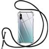 Vauki Cover con Cordino per Xiaomi Redmi 9A/9AT,Custodia con Laccio Collana Tracolla Trasparente Silicone TPU+PC Bumper Back Antigraffio Proteggere Case Corda per Redmi 9A,Nero