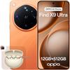 OPPO Find X9 Ultra 5G Smartphone Sbloccato, Fotocamere Hasselblad 200MP+50MP, Zoom Ottico 10x, Video 8K, 7050mAh, Display 144Hz 2K, Snapdragon 8 Elite Gen 5, IP69, Canyon Orange (con Enco Clip2)