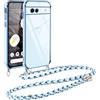 Vauki Cover con Cordino per Google Pixel 7a, Carina Motivo Cuore Custodia con Collana, Antiurto Ultra Silicone TPU Morbida e Sottile Catena per Cellulare Case per Pixel 7a 6.1, Blu