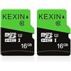 KEXIN Scheda Micro SD da 16 GB, confezione da 2 pezzi, MicroSDHC UHS-I Class 10 A1 U1, scheda mini SD con adattatore, scheda di memoria per smartphone, tablet, fotocamera