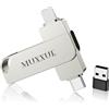 MUXXUE 128GB Chiavetta USB per iphone senza App, MUXXUE Memoria Esterna iphone 3 in 1 per 1Phone 1Pad Android e PC USB C Pen Drive per Foto, Video e File