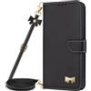 Belzsxy Cover per Honor X5C Plus con Cordino,ustodia con Laccio Collana Tracolla Collo Liquido Case,Custodia in PU Pelle Portafoglio Flip Schede con Slot per Carte,Nero