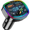 aweskmod Trasmettitore FM Bluetooth 5.0 per Auto Ricarica Rapida 2 porte USB e Type-c+LED a 7 colori Audio Lettore Chiamata Vivavoce（QC3.0+PD 20W）,Supporta USB/TF/micro SD