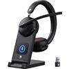 Dytole Cuffie wireless con microfono per lavoro, cuffie Bluetooth 5.3 con microfono a cancellazione del rumore, cuffie wireless con batteria 65 ore e ricarica rapida 10 minuti, dock di ricarica