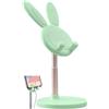 Cyrank Supporto Per Cellulare Regolabile Da Tavolo, Supporto Telefono Scrivania Coniglio Con Dock Di Ricarica Del Cellulare, Rotazione A 60° 18 to 26cm Per Tablet, Smartphone(Verde)