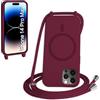FMPCUON FNPCUON Cover Magnetica Silicone per iPhone 14 Pro Max con Cordino,Compatibile con MagSafe,Custodia con Laccio Collana Tracolla Collo Sottile TPU Antiurto Protettiva Case con Corda.Rosso