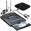 ROOFULL Unità CD DVD esterna con porte USB 3.0 di tipo C + slot per schede SD + custodia da trasporto per PC portatile, lettore CD DVD +/-RW, masterizzatore, masterizzatore, lettore ROM per Windows