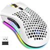 Lancoon Mouse wireless ricaricabile con guscio cavo a nido d'ape, illuminazione colorata, sensore ottico 3 DPI regolabili, clic silenzioso, per gamer, computer, ufficio (bianco)