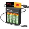 Kodak Confezione da 4 batterie AA ricaricabili con caricabatterie USB-C a 4 slot (senza adattatore incluso), compatibili con batterie AA e AAA (NiMH), carica batterie doppie A o Triple A, 1000 cicli