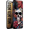 CUSTOMIZZA - Custodia cover nera morbida in tpu compatibile per Oppo A74 5G - A93 5G - A54 5G teschio skull flowers fiori rose rosse tattoo disegnato