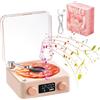Gotrain Vinyl Player The Waves - Mini altoparlante portatile con 4 suoni della natura, altoparlante portatile a onde con luce RGB (rosa)
