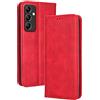 RankOne Custodia A Portafoglio per Samsung Galaxy A14 5G / A14 (4G) (6.6 Inches), Custodia Magnetica in Pelle Rosso