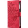 BLOTECH Zip Cover a Libro per Sony Xperia XA2 Flip Cover con chiusura magnetica, tasca con cerniera, in pelle PU,con Doppio slot per 8 carte, con Cinturino da Polso Embossed Cover,Rosso