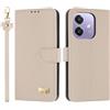 TAUYN Custodia per Oppo A40 4G / A40m / A60 5G, PU Pelle Flip Cover Antiurto TPU Custodie, Slot per Schede & Supporto Funzione, con Cordino -Albicocca