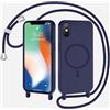 TQmchun Cover Magnetica per iPhone XS Max,Compatibile con MagSafe,TPU Corda Liquido Silicone Protettiva Case Regolabile Lanyard Tracolla Case,Blu navy