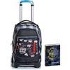 Seven Trolley Scuola Jack 2WD SPACE CHECK, Nero, Zaino Scuola Sganciabile + Diario 12 Mesi Standard, Blu