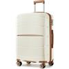 KONO Valigia Media in PP Rigida 20 kg - Trolley con Ruote 360°TPE, Leggera con Serratura TSA (66,5 cm, Crema/Marrone)
