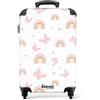 NoBoringSuitcases.com Valigia Bambini, Valigia Per Bambini, Valigia Bambina, Trolley Bambina da Viaggio, Valigia Ragazza, Trolley Bagaglio a Mano 55x40x20 cm (Arcobaleni rosa, farfalle - Bianco)