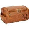 Kiddo Sky Borsa da Toilette in Pelle Personalizzata per Uomo Iniziali del Nome Incise, Resistente All'acqua, Regali Personalizzati per Testimoni dello Sposo Papà Marito Festa del Papà (Marrone chiaro)