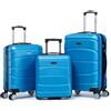 R.Leone Valigia da 1 Fino a Set 4 Trolley Rigido grande, medio, bagaglio a mano 55x40x23 cm Wizz, ITA Airways e bagaglio 45x36x20 cm EasyJet in ABS 8001 (Azzurro, Set 3 Pezzi XS M L)