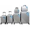 Generico Set 6 valigie con 4 trolley rigidi a ruote doppie + 2 beauty case, antigraffio antiurto lacci interni tasche zip valigie da viaggio resistenti leggere argento eleganti