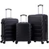 R.Leone Valigia da 1 Fino a Set 3 Bagaglio a mano 55x40x20 Ryanair, Medio, Grande Ultra Resistente Trolley rigido leggero 8 ruote in ABS 2220 (Nero, Set 3 Pezzi S M L)