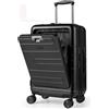 COSTWAY Valigia Bagaglio a Mano 20 con Tasca Frontale, Porta USB, Trolley Bagaglio a Mano con Serratura, Ruote Girevoli, Manico Regolabile (Senza Beauty + Nero)