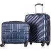R.Leone Valigia Set 2 Pezzi 56x45x25 cm + 45x36x20 cm EasyJet Trolley Bagaglio a mano in ABS 4 Ruote 2130 (Set 2 Pezzi S+XS, Blu)