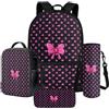 Xoenoiee Set di zaino per la scuola con portapranzo, astuccio per matite e portabottiglie per adolescenti, bambini, scuola elementare e media, Fiocco Luna Stella Cuore Rosa, Taglia unica, Set di zaini
