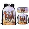 Showudesigns Set da 3 pezzi con zaino e portapranzo per bambini, con tracolla lunga, per ragazze e ragazzi, A Cavalli, Taglia unica