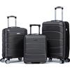 R.Leone Valigia da 1 Fino a Set 4 Trolley Rigido grande, medio, bagaglio a mano 55x40x23 cm Wizz, ITA Airways e bagaglio 45x36x20 cm EasyJet in ABS 8001 (Grigio, Set 3 Pezzi XS M L)