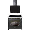 GURARI Fornello a induzione E 913 RU BL+ GCH S 171 BL 90 Prime, Retro Range Cooker 90 cm/FLEX ZONEN/5 zone/121L + cappa aspirante 90 cm
