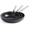KitchenAid Forged Hardened Set di Padelle antiaderente in Alluminio Forgiato anodizzato Senza PFAS Ceramica antiaderente, 20 cm, 24 cm e 28 cm, induzione adatto al forno lavabile in lavastoviglie nero