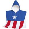 hermet Telo Mare Con Cappuccio Captain America, Poncho Mare Maxi da Bambino, 60x60 cm, Asciugamano da Spiaggia o Piscina, 100% Morbido Cotone