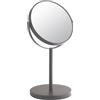 Gedy Anna Specchio Ingranditore 5X da Tavolo, Specchio Ingranditore da Trucco Bifacciale Professionale, Realizzato in Metallo Finitura Gun Metal, Diametro Specchio 16,3 cm Girevole a 360°