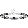 Beydodo Bracciale da uomo in acciaio inox, nero, argento, 22 cm, con ematite, braccialetto di perle, da uomo, personalizzabile