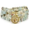 oasymala Accessori per la meditazione, 108 perle Mala, ciondolo albero della vita in oro, bracciale o collana di perle yoga per uomo o donna (Amazzonite)