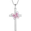 FJ Collana Croce per Donna Argento Sterling 925 Ciondolo Farfalla Collana Tormalina Rosa Gioielli Pietre Portafortuna Ottobre per Donna