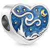 GNOCE Perla di Fascino della Stella della Luna 925 Ciondoli a Cuore in Argento Sterling con Smalto Motivo a Doppia Faccia Adatto a Bracciale/Collana per le Donne Ragazze Regalo (Cuore)