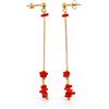gioiellitaly Orecchini lunghi argento 925 dorato con corallo rosso naturale del Mediterraneo modello minimal chiusura perno e farfallina gioiello donna ragazza artigianale