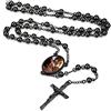 FaithHeart Collana Rosario Medaglia HD Foto Uomo Donna Crocifisso Pregheria Collana Croce Cattolica Personalizzata Catena Colorata con Perline Ciondolo Crocifisso Gioielli Religiosi