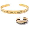 ALMENDRA Bracciale da donna uomo personalizzato con frase incisione nome rigido in acciaio personalizzabile amiche braccialetto regalo (Oro)